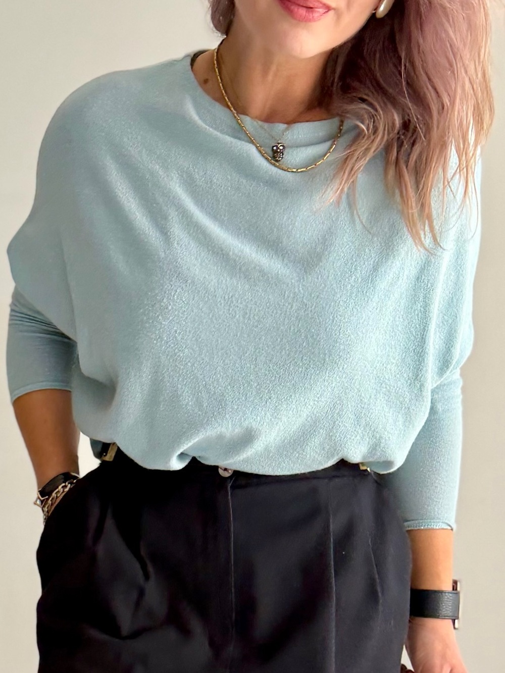 Audrey Boutique Sky Blue Oversized Flowy 3/4 Sleeve Top — Size M